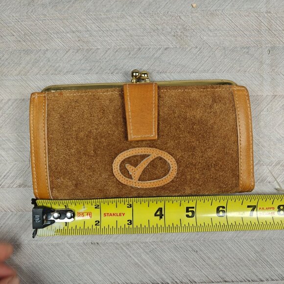 Vintage Suede Genuine Leather Wallet Checkbook Clutch Gold Trim Kisslock NEW - Picture 6 of 9